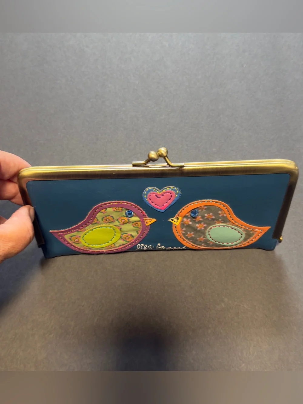 Life Is Good Love Birds Kiss Lock Clutch Checkbook Wallet Boho Blue